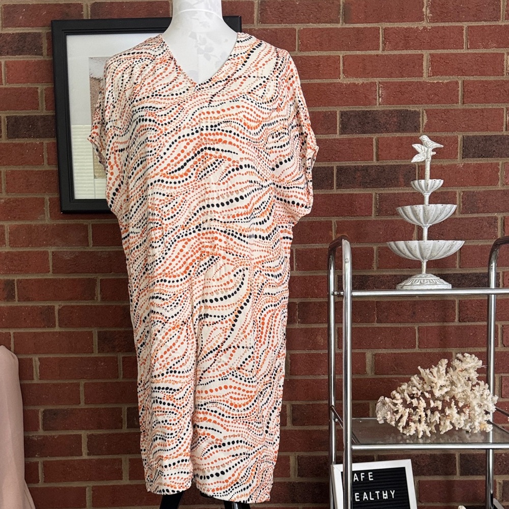 Chico's Orange, Black, Off-White  Polka Dot Shift Dress